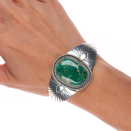 6.5" M Spencer Navajo sterling silver green turquoise cuff bracelet