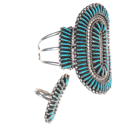 6.6" Cuff sz7.5 ring Jason Yazzie Zuni sterling silver needlepoint turquoise set