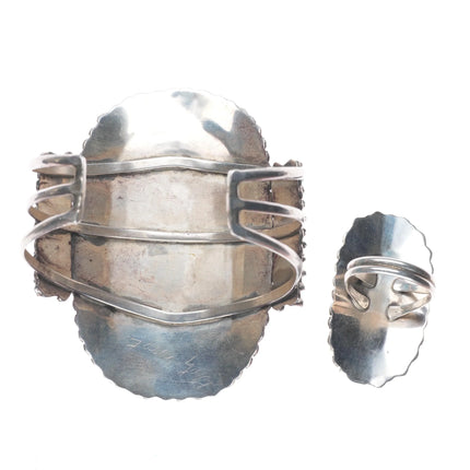 6.6" Cuff sz7.5 ring Jason Yazzie Zuni sterling silver needlepoint turquoise set