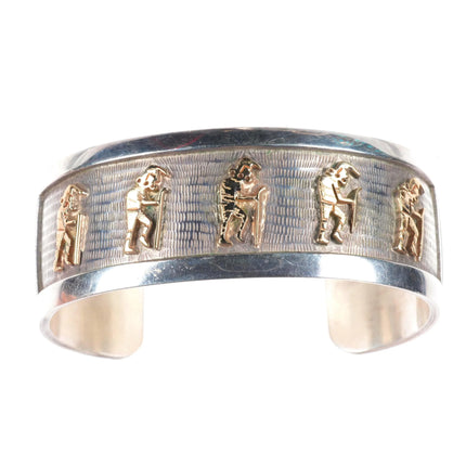 6.6" Bennett Kagenveama Hopi 14k gold/Sterling silver Kokopelli cuff bracelet