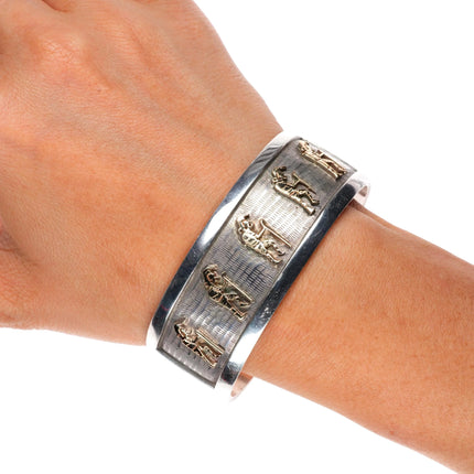 6.6" Bennett Kagenveama Hopi 14k gold/Sterling silver Kokopelli cuff bracelet