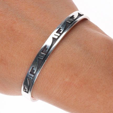 6.1" Hopi Overlay slim stacker cuff bracelet sterling silver