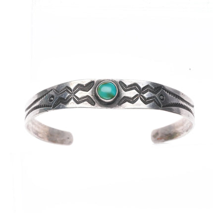 6" 1930's Navajo slim deep stamped ingot silver turquoise cuff bracelet sterling
