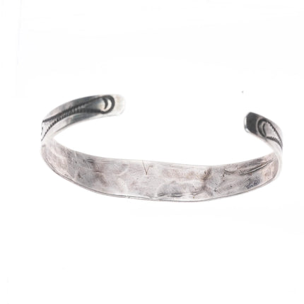 6" 1930's Navajo slim deep stamped ingot silver turquoise cuff bracelet sterling