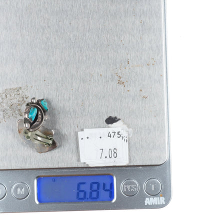 Vintage Eustace Cochiti Pueblo Sterling silver carved turquoise clip-on earrings