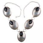 Vintage Navajo sterling silver/onyx conchos bib link necklace