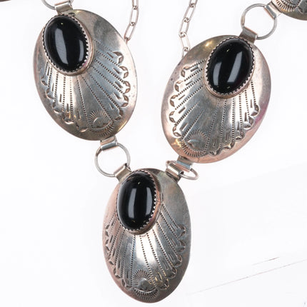 Vintage Navajo sterling silver/onyx conchos bib link necklace