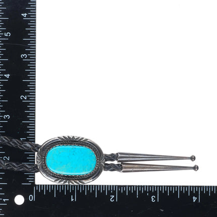 H Wood Vintage Navajo sterling silver/turquoise bolo tie c1980's