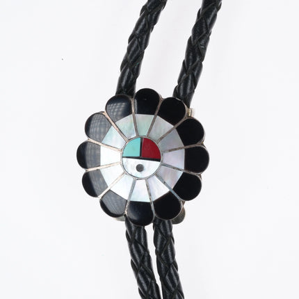 Frederick-Denise Suitza Zuni sterling silver sunface shell/stone inlay bolo tie