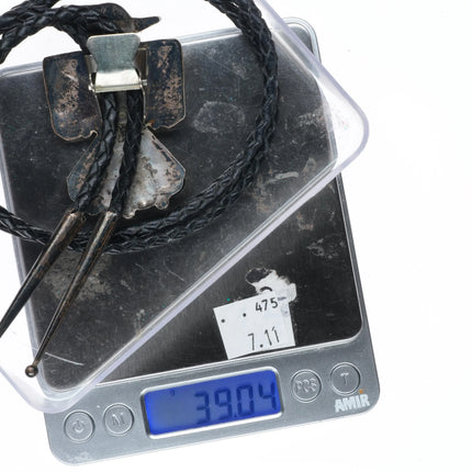 Large Vintage Zuni sterling silver thunderbird shell/stone inlay bolo tie