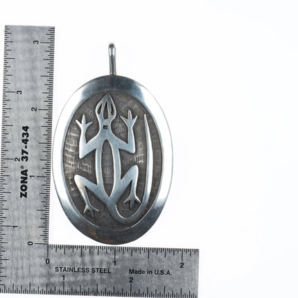 Large Bernard Dawahoya Hopi overlay lizard pendant sterling silver
