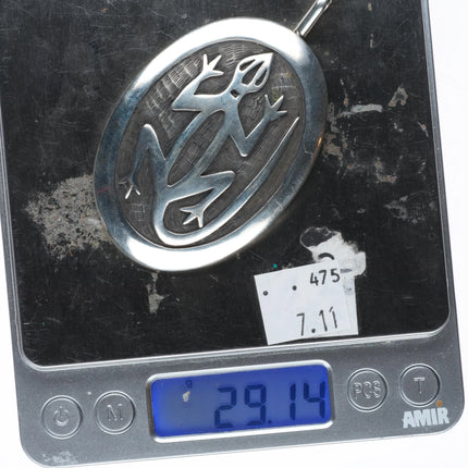 Large Bernard Dawahoya Hopi overlay lizard pendant sterling silver