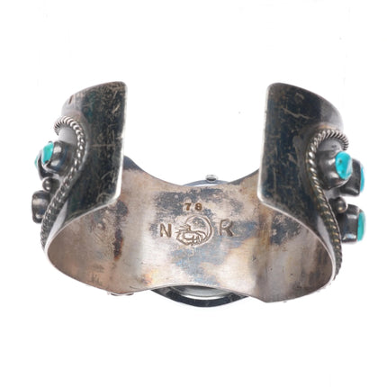 7.1" 1978 Navajo sterling silver turquoise cluster watch cuff bracelet