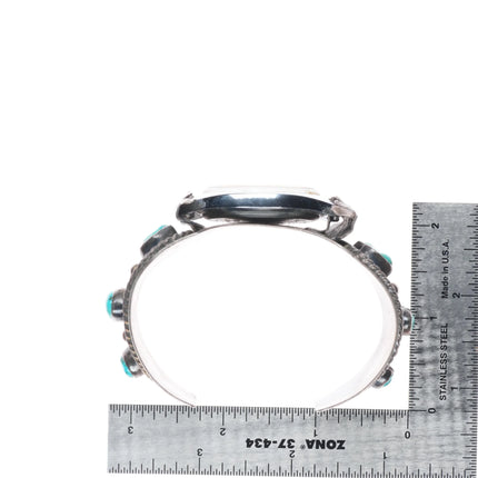 7.1" 1978 Navajo sterling silver turquoise cluster watch cuff bracelet