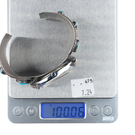 7.1" 1978 Navajo sterling silver turquoise cluster watch cuff bracelet