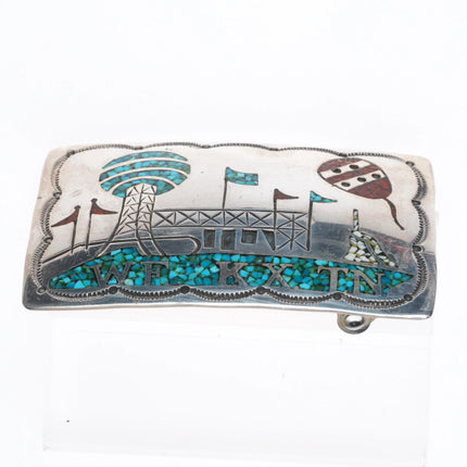 1981 Vintage Navajo Sterling silver Knoxville worlds fair belt buckle chip inlay