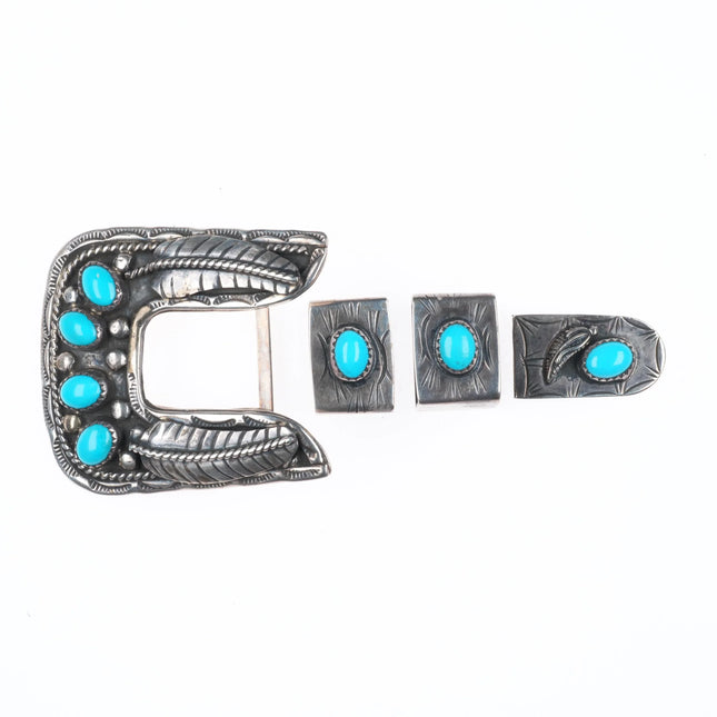 Vintage Navajo sterling silver 3/4" ranger belt buckle set w/turquoise