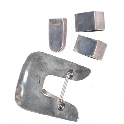 Vintage Navajo sterling silver 3/4" ranger belt buckle set w/turquoise