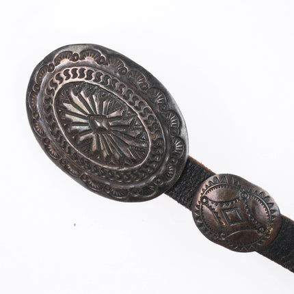 40" Vintage Navajo Slim hand stamped sterling silver coin concho belt/hatband