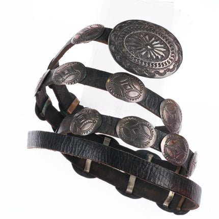 40" Vintage Navajo Slim hand stamped sterling silver coin concho belt/hatband