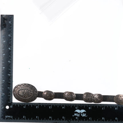 40" Vintage Navajo Slim hand stamped sterling silver coin concho belt/hatband