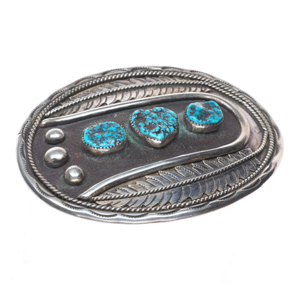 Large Jerry Thompson Jr Navajo Vintage sterling silver turquoise belt buckle