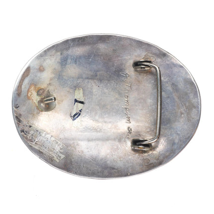 Large Jerry Thompson Jr Navajo Vintage sterling silver turquoise belt buckle