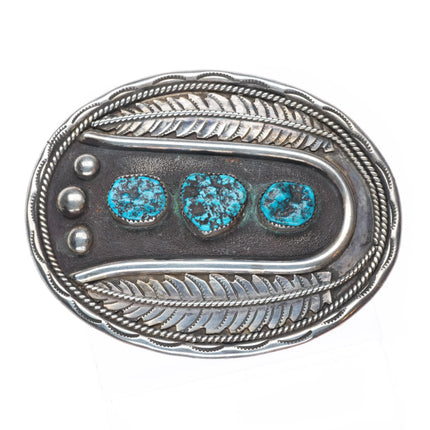 Large Jerry Thompson Jr Navajo Vintage sterling silver turquoise belt buckle