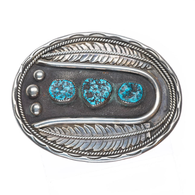 Large Jerry Thompson Jr Navajo Vintage sterling silver turquoise belt buckle