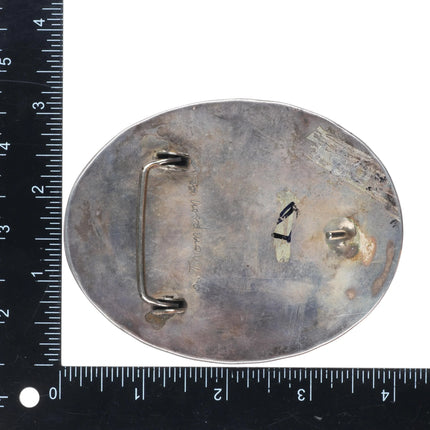 Large Jerry Thompson Jr Navajo Vintage sterling silver turquoise belt buckle