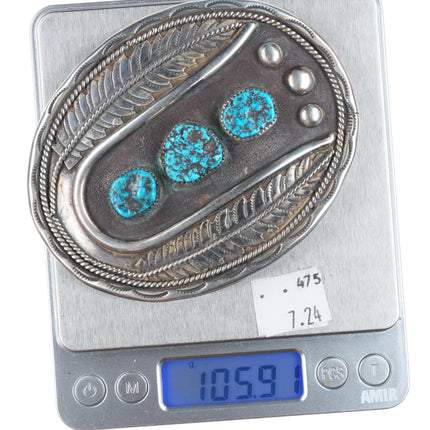 Large Jerry Thompson Jr Navajo Vintage sterling silver turquoise belt buckle