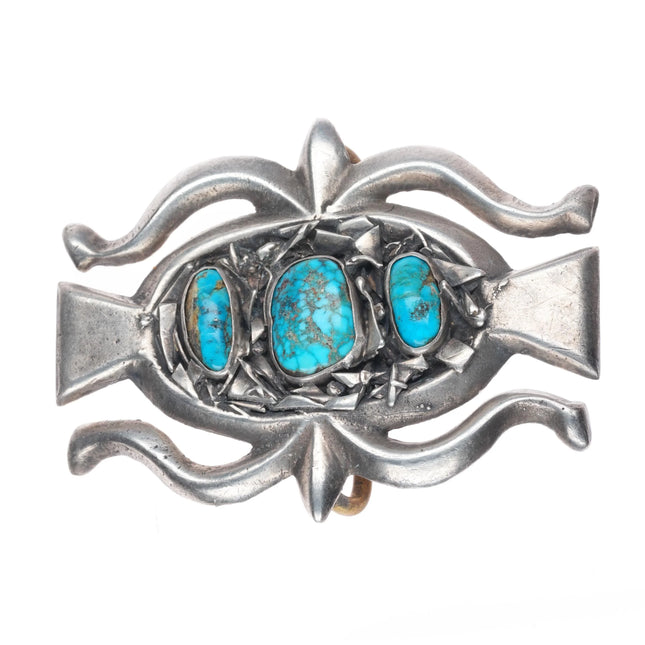 c1950's-60's Vintage Navajo cast sterling silver belt buckle with nice turquoise