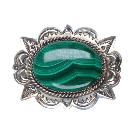 A Secatero Navajo sterling silver malachite hand stamped pendant/pin