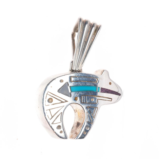Ray Tracy Knifewing sterling silver, sugilite, turquoise, onyx bear pendant