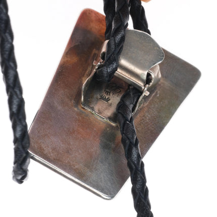 c1970 Navajo sterling silver turquoise inlay modernist bolo tie Gilbert Ortega