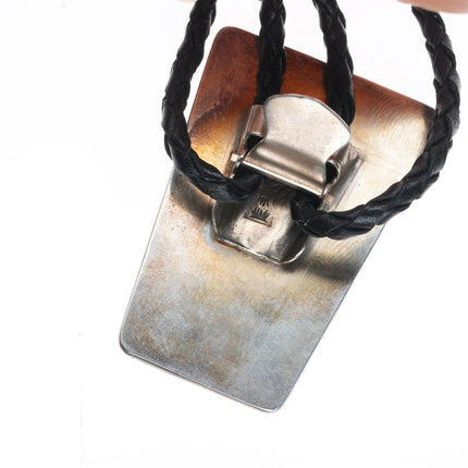 c1970 Navajo sterling silver turquoise inlay modernist bolo tie Gilbert Ortega