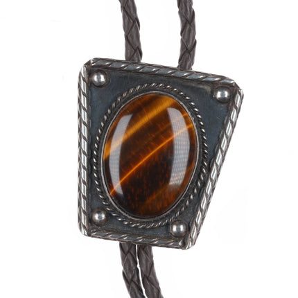 c1960 c-31 Navajo sterling silver tiger's eye stone bolo tie Vintage