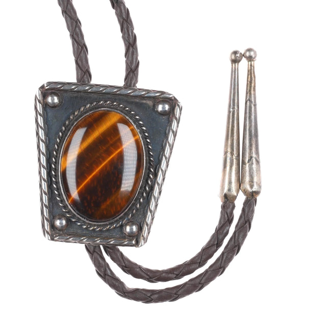 c1960 c-31 Navajo sterling silver tiger's eye stone bolo tie Vintage