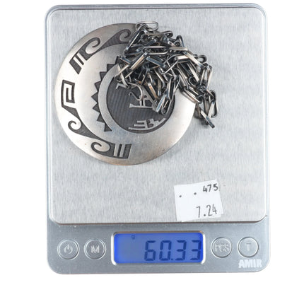 Large Michael Sockyma Hopi Overlay kokopelli pendant/pin sterling silver