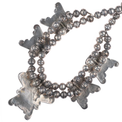 16.5" 1970's Navajo sterling silver chip inlay sunface squash blossom necklace