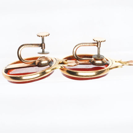 Antique 14k gold Signed Hardstone cameo Agate screw back earrings Victorian