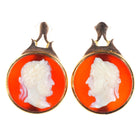 Antique 14k gold Signed Hardstone cameo Agate screw back earrings Victorian