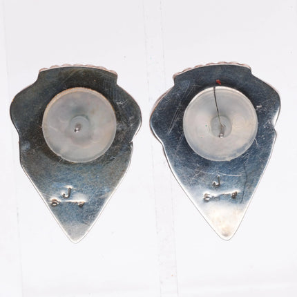 Vintage J Navajo sterling silver Sugilite, turquoise modernist earrings