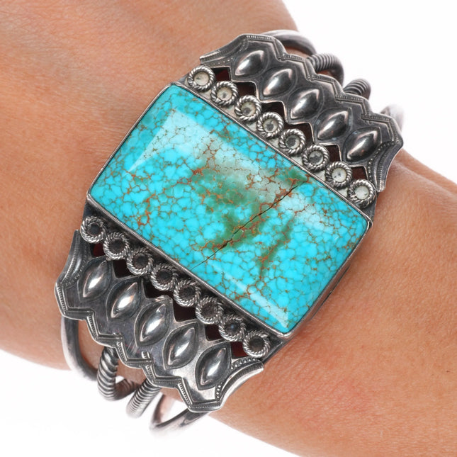 6.5" 30's-40's Nevada Blue Spiderweb #8 turquoise sterling silver cuff bracelet