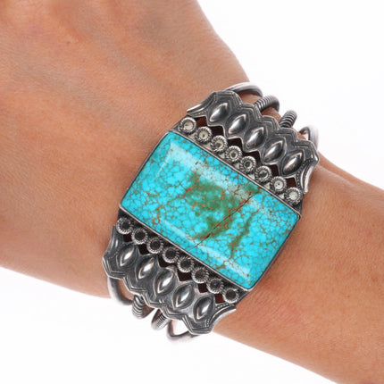 6.5" 30's-40's Nevada Blue Spiderweb #8 turquoise sterling silver cuff bracelet