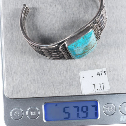 6.5" 30's-40's Nevada Blue Spiderweb #8 turquoise sterling silver cuff bracelet