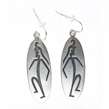 Gary and Elsie Yoyokie Hopi Overlay dancer earrings sterling silver