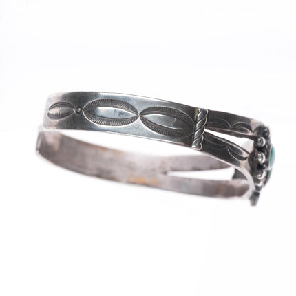 6.6" 30's-40's Navajo sterling silver green turquoise cuff bracelet 3 stone