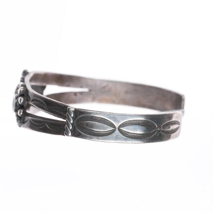 6.6" 30's-40's Navajo sterling silver green turquoise cuff bracelet 3 stone