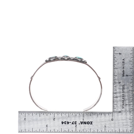 6.6" 30's-40's Navajo sterling silver green turquoise cuff bracelet 3 stone